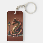 Steampunk Dragon naast een straatlamp. Sleutelhanger (achterkant)