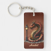 Steampunk Dragon naast een straatlamp. Sleutelhanger (Voorkant)