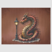 Steampunk Dragon naast een straatlamp. Tissuepapier (Voorkant)