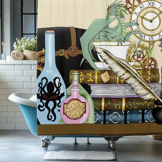 Steampunk Dragon Potions Boeken Douchegordijn