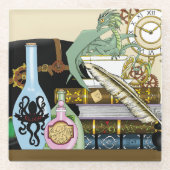 Steampunk Dragon Potions Boeken Glazen Onderzetter (Voorkant)