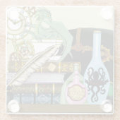 Steampunk Dragon Potions Boeken Glazen Onderzetter (Achterkant)