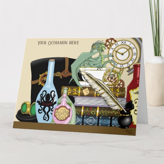 Steampunk Dragon Potions Boeken Kaart (Voorkant)