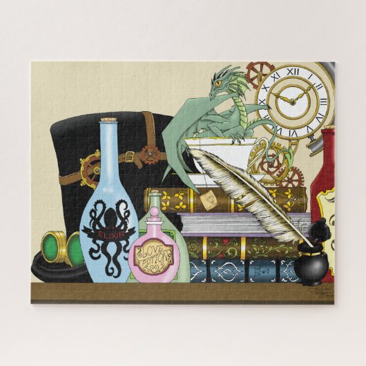 Steampunk Dragon Potions Boeken Legpuzzel (Horizontaal)