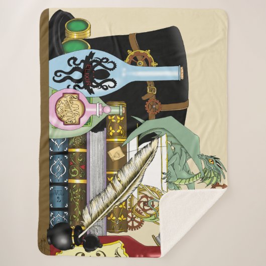 Steampunk Dragon Potions Boeken Sherpa Deken (Voorkant)
