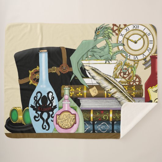 Steampunk Dragon Potions Boeken Sherpa Deken (Voorkant (horizontaal))