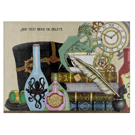 Steampunk Dragon Potions Boeken Snijplank (Voorkant)
