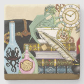 Steampunk Dragon Potions Boeken Stenen Onderzetter (Voorkant)