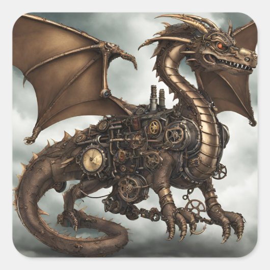 Steampunk Dragon Vierkante Sticker (Voorkant)
