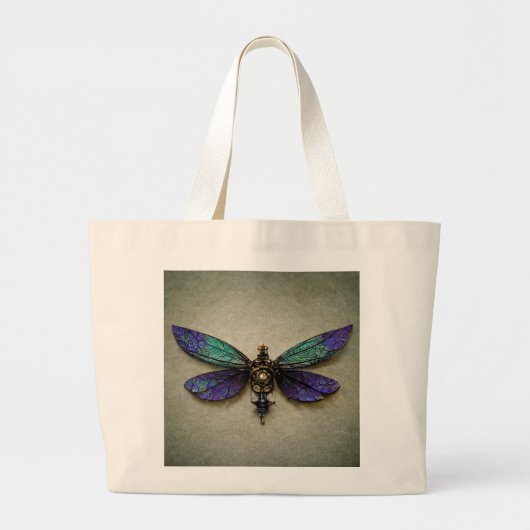Steampunk Dragonflies Blue Green Paars Grote Tote Bag (Voorkant)