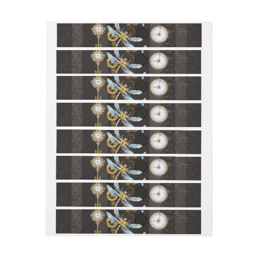 Steampunk Dragonflies op bruine gestreepte achterg (Vel)