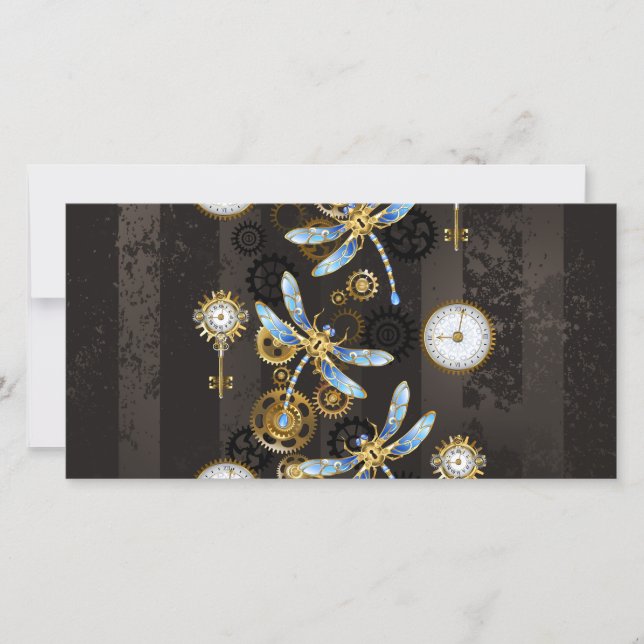 Steampunk Dragonflies op bruine gestreepte achterg (Voorkant)