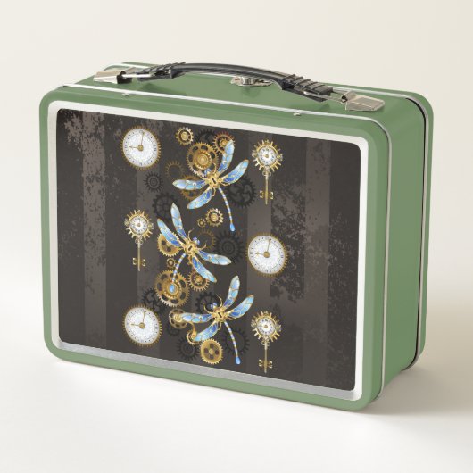 Steampunk Dragonflies op bruine gestreepte achterg (Achterkant)