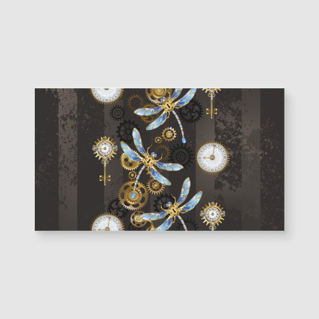 Steampunk Dragonflies op bruine gestreepte achterg (Voorkant)