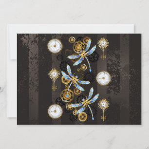 Steampunk Dragonflies op bruine gestreepte achterg Aankondiging