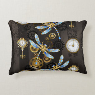 Steampunk Dragonflies op bruine gestreepte achterg Accent Kussen