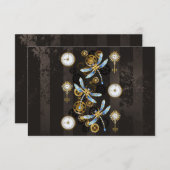 Steampunk Dragonflies op bruine gestreepte achterg Advieskaart (Voorkant / Achterkant)