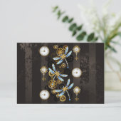 Steampunk Dragonflies op bruine gestreepte achterg Advieskaart (Staand voorkant)