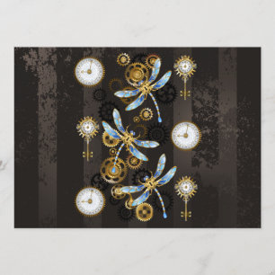 Steampunk Dragonflies op bruine gestreepte achterg Advieskaart