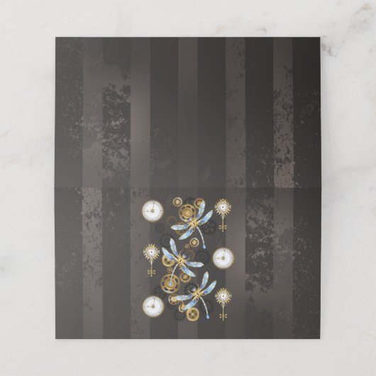 Steampunk Dragonflies op bruine gestreepte achterg Afsprakenkaart (Buitenkant ongevouwen)