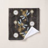 Steampunk Dragonflies op bruine gestreepte achterg Bad Handdoek (Wasdoekje)