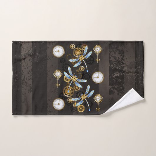 Steampunk Dragonflies op bruine gestreepte achterg Bad Handdoek (Handdoek)