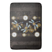 Steampunk Dragonflies op bruine gestreepte achterg Badmat (Voorkant Verticaal)