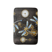 Steampunk Dragonflies op bruine gestreepte achterg Badmat (Voorkant Verticaal)