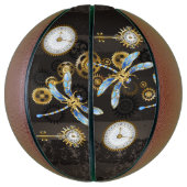 Steampunk Dragonflies op bruine gestreepte achterg Basketbal (Verticaal)