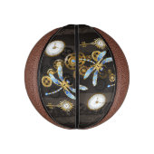 Steampunk Dragonflies op bruine gestreepte achterg Basketbal (Verticaal)