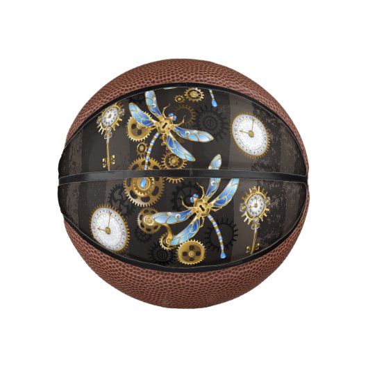Steampunk Dragonflies op bruine gestreepte achterg Basketbal (Voorkant)