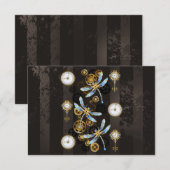 Steampunk Dragonflies op bruine gestreepte achterg Bedankkaart (Voorkant / Achterkant)