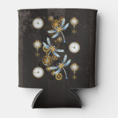 Steampunk Dragonflies op bruine gestreepte achterg Blikjeskoeler (Voorkant)