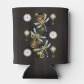 Steampunk Dragonflies op bruine gestreepte achterg Blikjeskoeler (Achterkant)