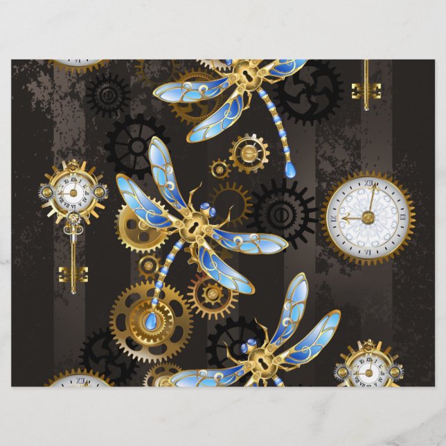 Steampunk Dragonflies op bruine gestreepte achterg Briefhoofd (Voorkant)