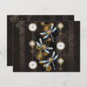 Steampunk Dragonflies op bruine gestreepte achterg Briefkaart (Voorkant / Achterkant)