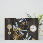 Steampunk Dragonflies op bruine gestreepte achterg Briefpapier (Staand voorkant)