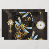 Steampunk Dragonflies op bruine gestreepte achterg Briefpapier (Voorkant / Achterkant)
