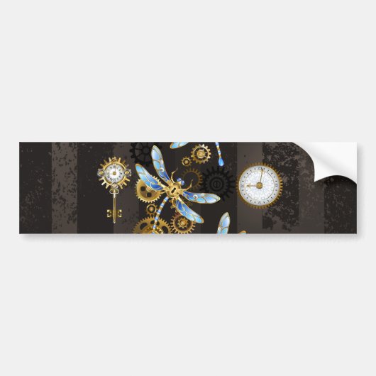 Steampunk Dragonflies op bruine gestreepte achterg Bumpersticker (Voorkant)