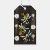 Steampunk Dragonflies op bruine gestreepte achterg Cadeaulabel (Voorkant)
