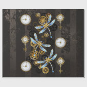 Steampunk Dragonflies op bruine gestreepte achterg Cadeaupapier (Vlak)