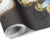 Steampunk Dragonflies op bruine gestreepte achterg Cadeaupapier (Rol Hoek)