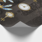 Steampunk Dragonflies op bruine gestreepte achterg Cadeaupapier (Hoek)