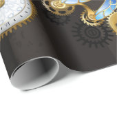 Steampunk Dragonflies op bruine gestreepte achterg Cadeaupapier (Rol Hoek)