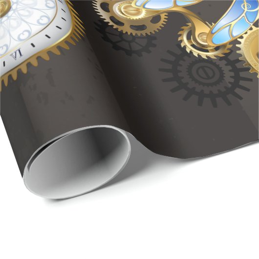 Steampunk Dragonflies op bruine gestreepte achterg Cadeaupapier (Rol Hoek)