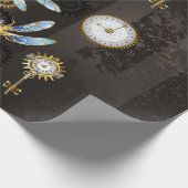 Steampunk Dragonflies op bruine gestreepte achterg Cadeaupapier (Hoek)