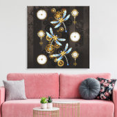 Steampunk Dragonflies op bruine gestreepte achterg Canvas Afdruk (Insitu (Woonkamer))
