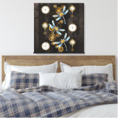 Steampunk Dragonflies op bruine gestreepte achterg Canvas Afdruk (Insitu (Slaapkamer))