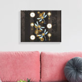 Steampunk Dragonflies op bruine gestreepte achterg Canvas Afdruk (Insitu (Woonkamer))