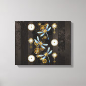 Steampunk Dragonflies op bruine gestreepte achterg Canvas Afdruk (Voorkant)